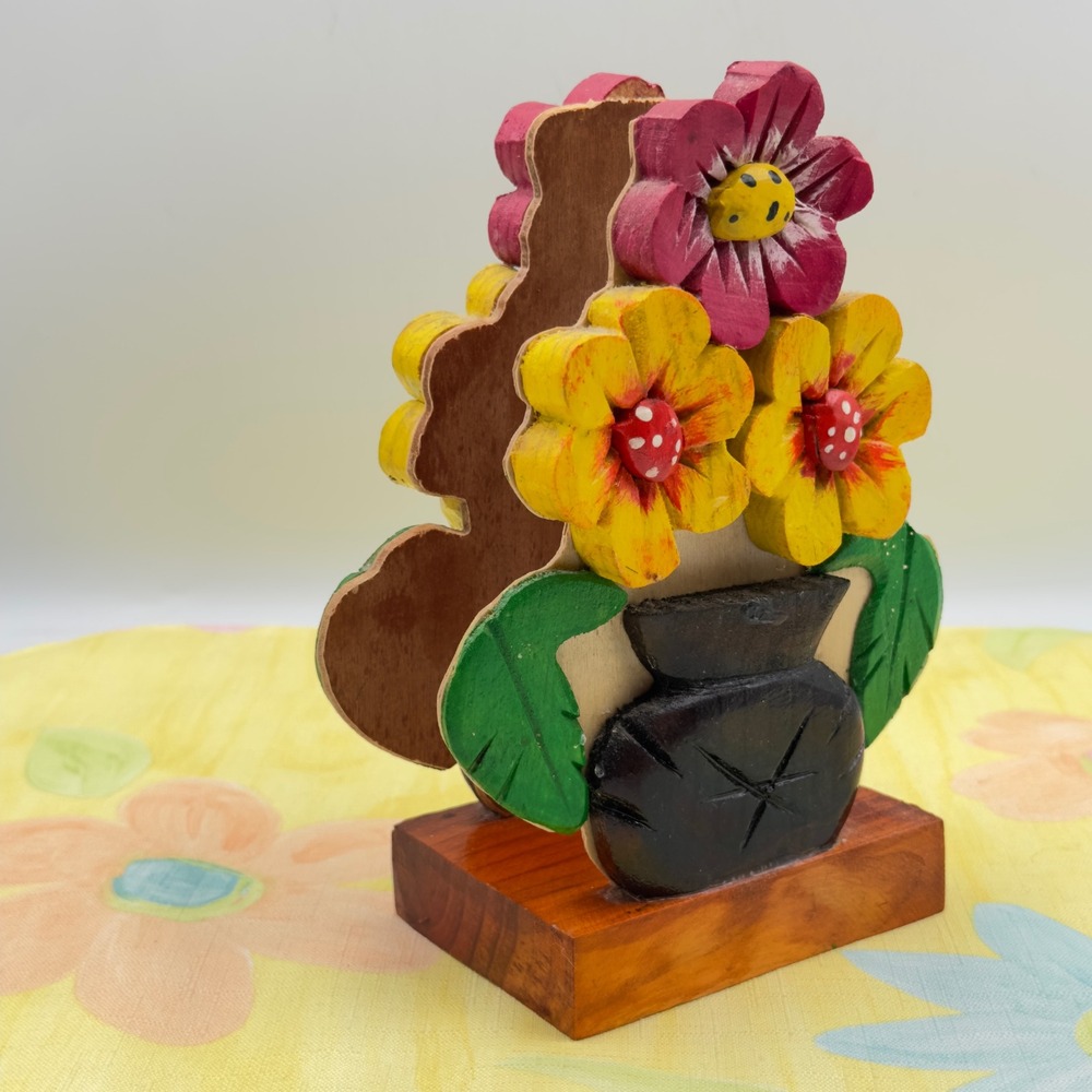 Vintage Hand Painted Wooden Flower Napkin Holder Folk Art Floral Decor Cottage